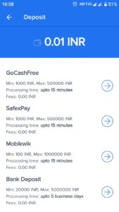 Zebpay Payment Methods