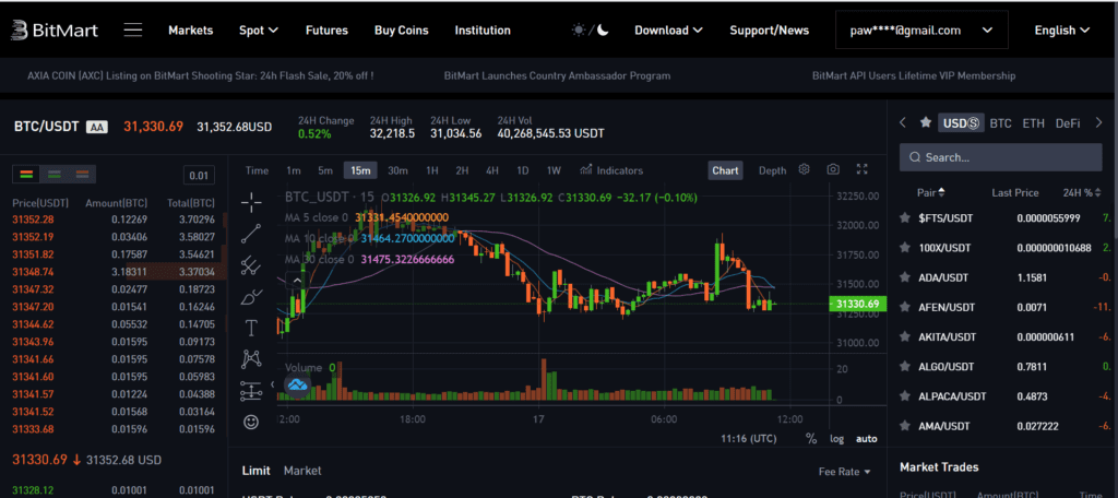 BitMart Desktop View